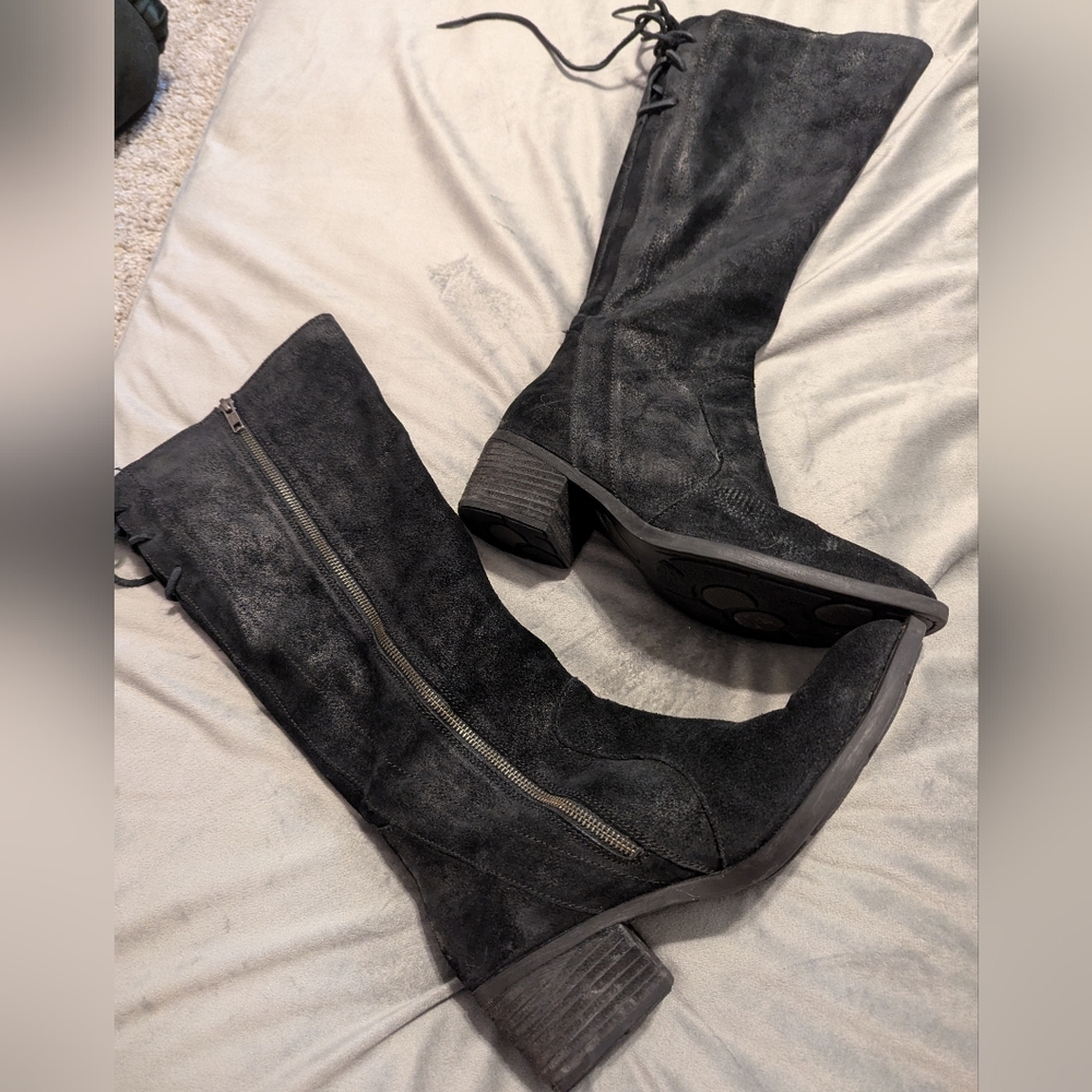 Black Suede & Leather Knee-High Born Boots